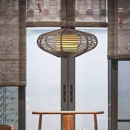 Miniatura 3 de Lámpara colgante de mimbre de ratán bohemio, lámpara de techo tejida a mano, estilo retro de granja, para sala de estar, comedor, mesa, sala de té,