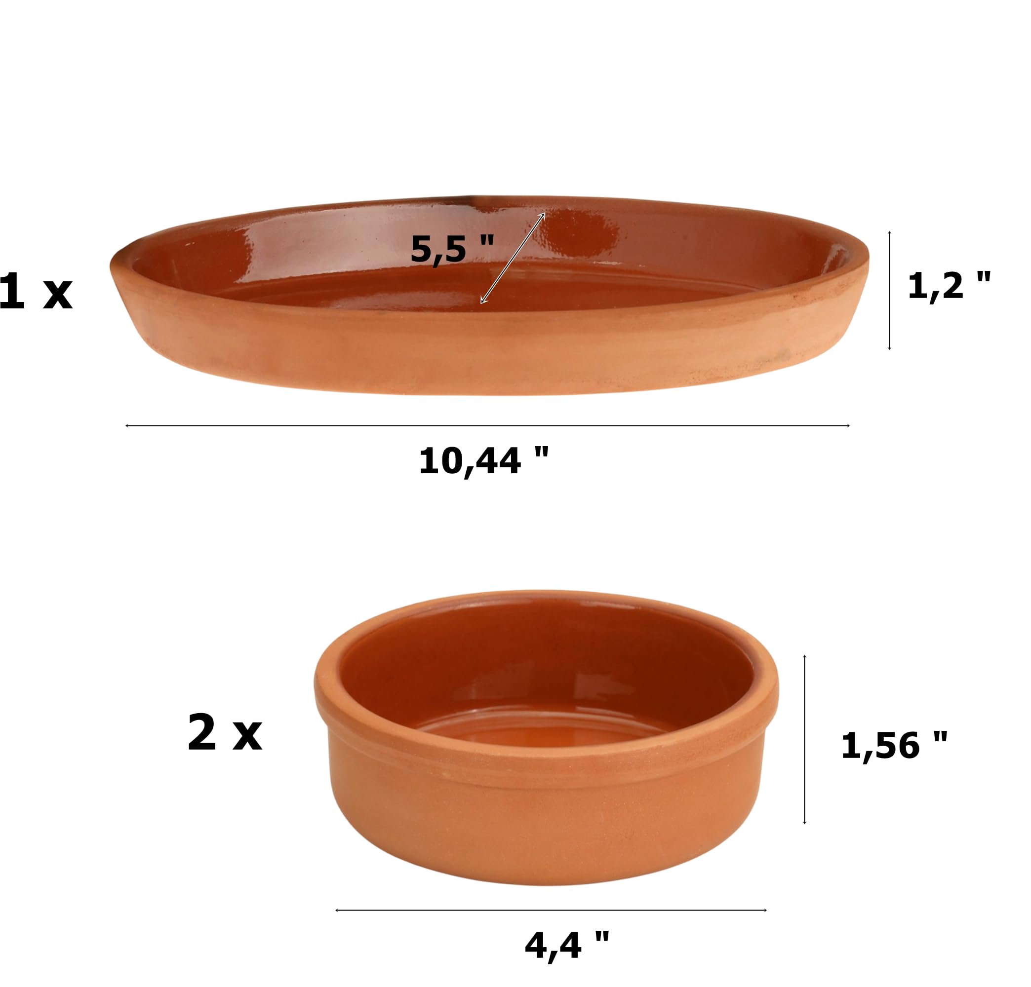 Areste Juego de cocina de terracota, ollas de arcilla mexicana antiadherentes, aptas para horno y lavavajillas, marrón, 1 pulgada