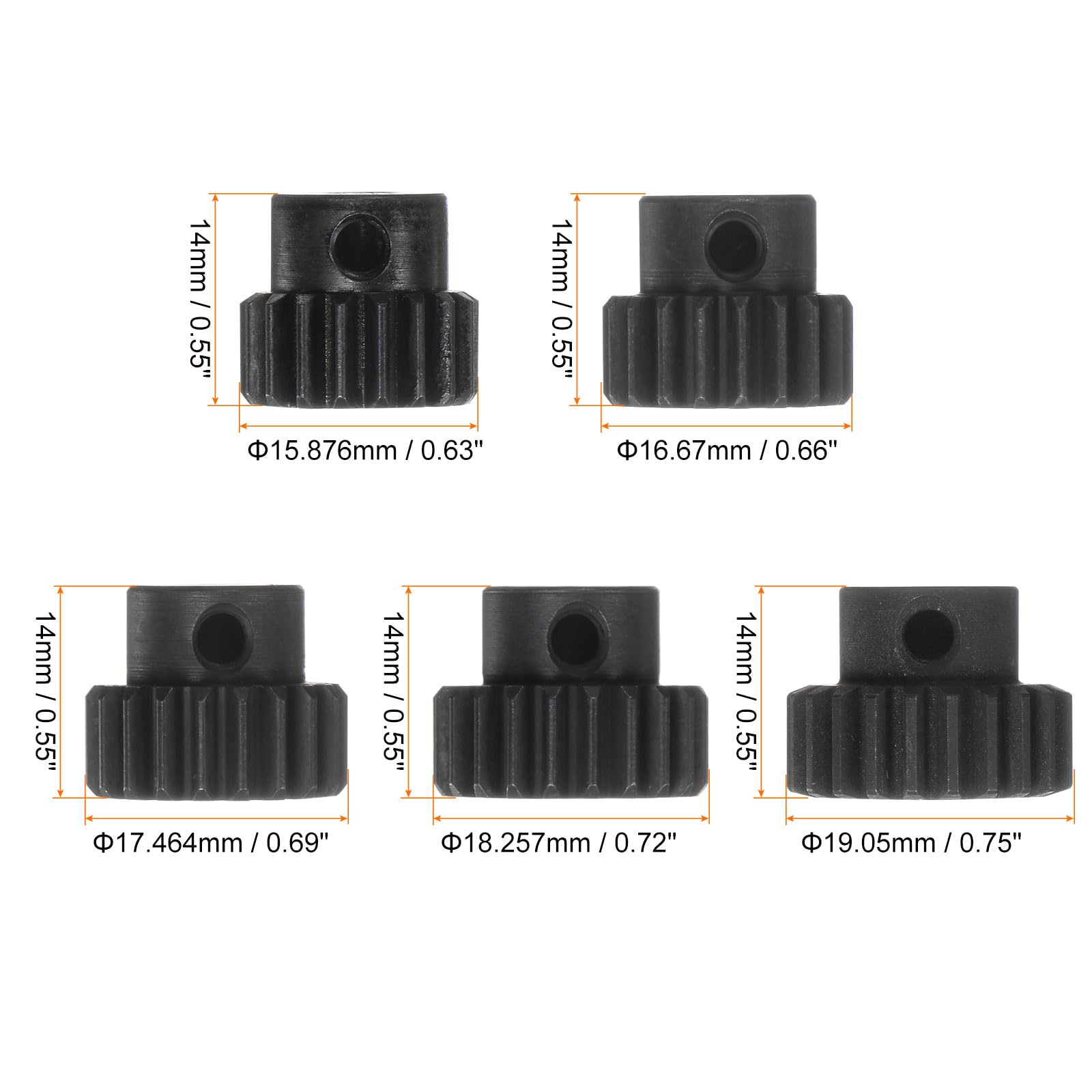 Sourcing Map 32P Ritzelsatz (Mod 0,8) – 13T–17T, 5-tlg., Gehärteter Stahl, Für 5 Mm Motorwelle – Inkl. Madenschrauben Und Inbusschlüssel – Für RC-Autos, Nicht Für Kunststoff-Stirnräder Geeignet