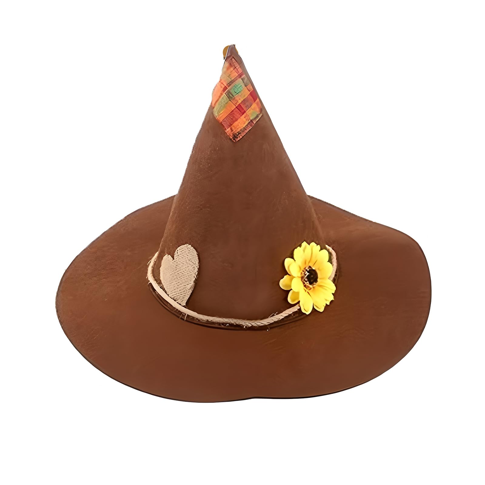 HAICN Halloween Scarecrow Hat Deep Brown Patchwork Felt Scarecrow Costume Accessory Cosplay Party Prop Autumn Farmhouse Theme Fancy Dress Headwear for Adults Unisex