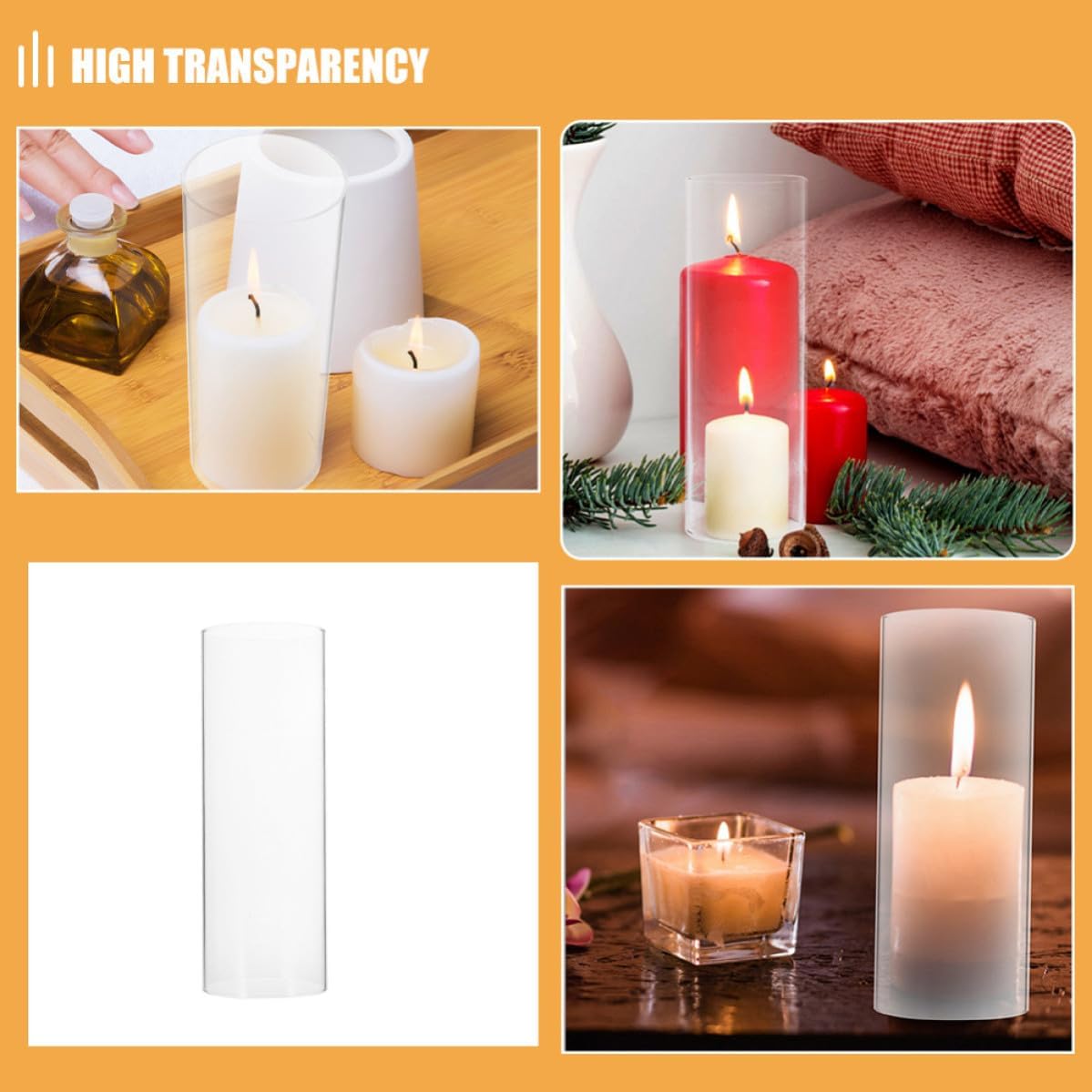 BESTonZON Glass Candle Chimney Tube Cover Windproof Design and High Light Transmittance, Cylindrical Candle Shade for Desktop Lighting and Home Decor