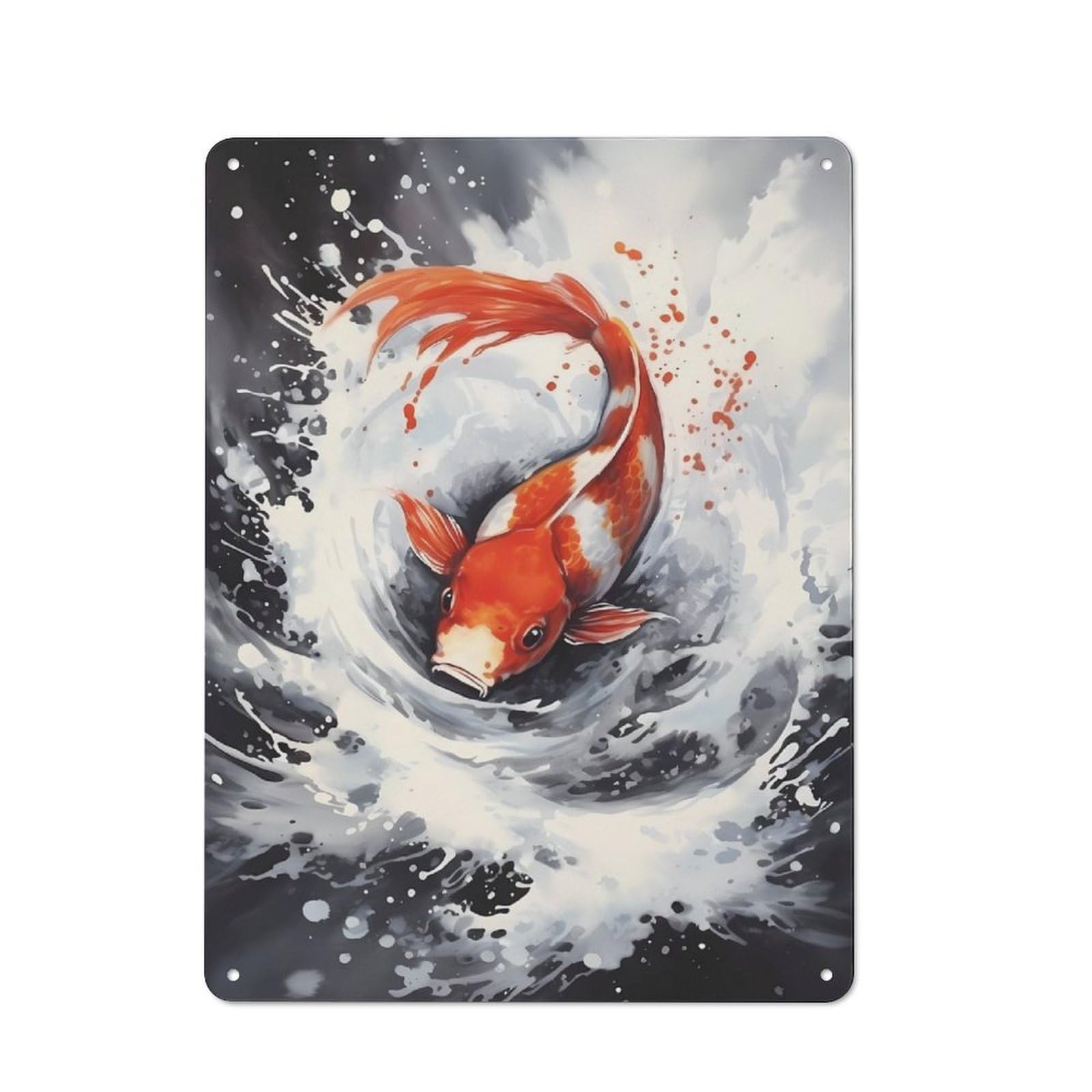 Koi Watercolor Fish Industrial-style Tin Sign 40x30cm for Garage Or Workshop, for Garage, Workshop And Man Cave Decoration