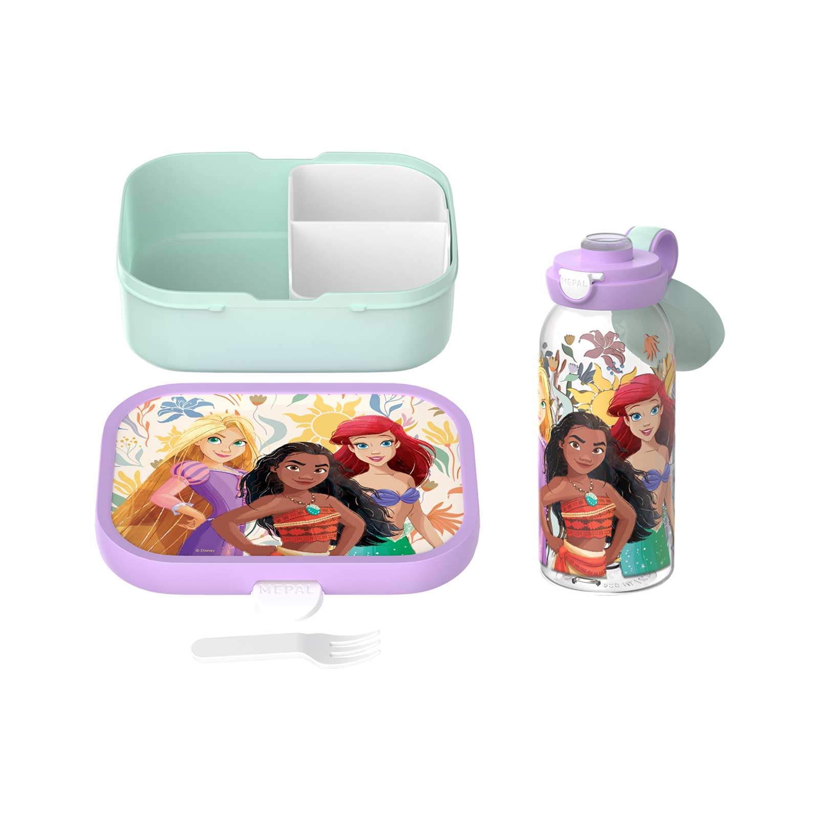 Mepal Set per la pausa Campus, set per bambini con borraccia con coperchio apribile e portapranzo, set per il pranzo per la scuola o in viaggio, lavabile in lavastoviglie, 600 + 750 ml, Princess Power