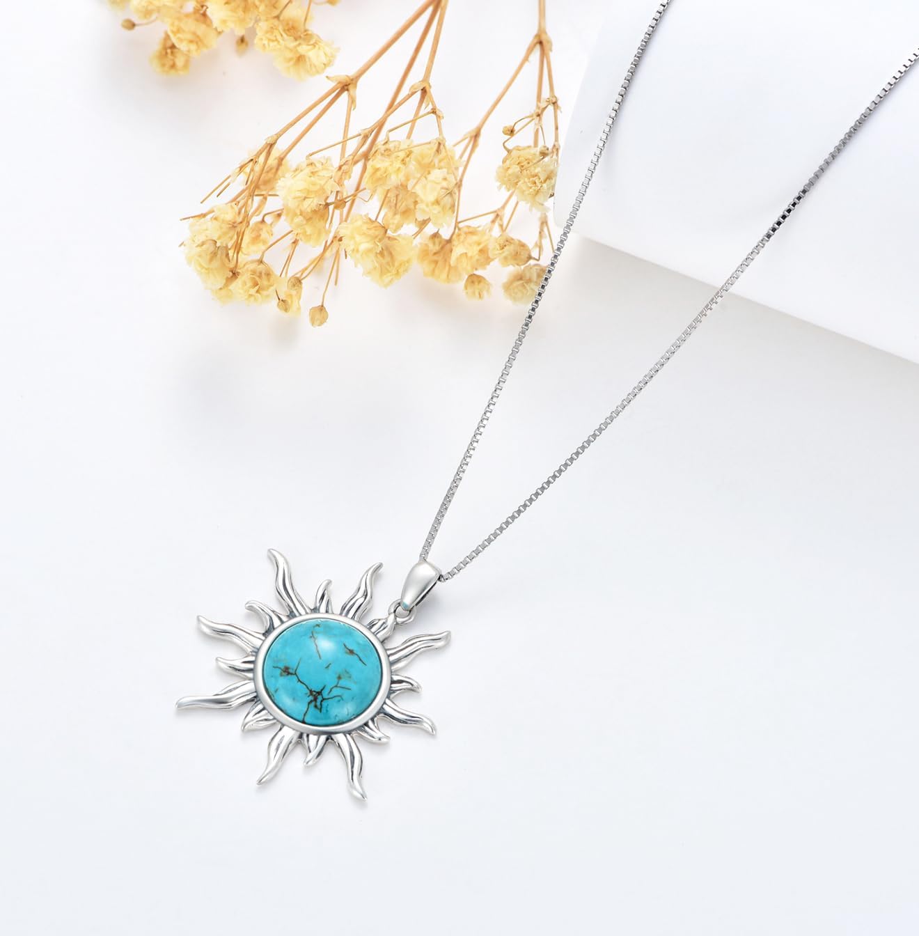 Genuine Sun Turquoise Jewelry Set for Women, Sterling Silver Native American Neckace and Dangle Earings Western Jewelry Birthdays Gift - Image 7