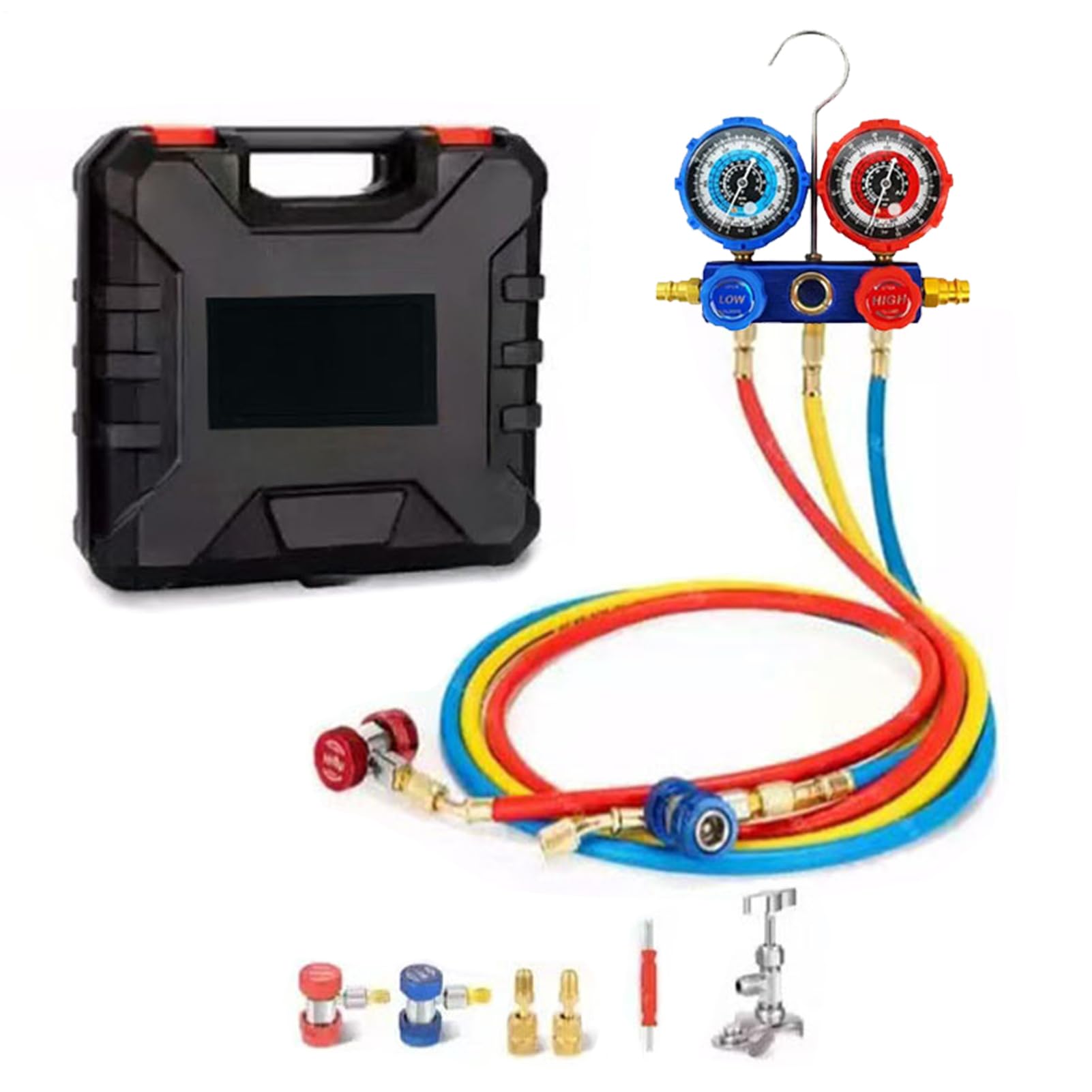 Kit Ricarica Aria Condizionata – Set Manometri Professionali per Gas Refrigerante | Attrezzo per Officine e Riparazioni Auto, Furgoni, Clima Auto, Ideale per Controllo e Manutenzione Stagionale HVAC