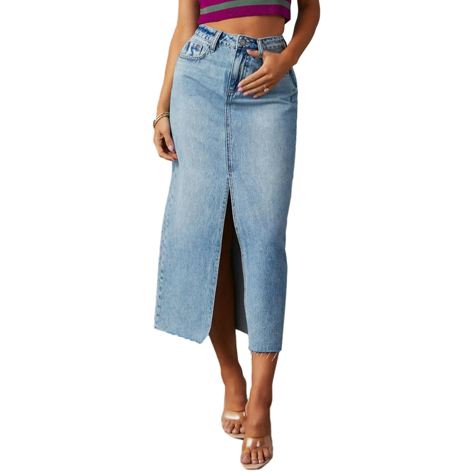 Jupe en jean élégante taille haute fendue pour sublimer la silhouette en été