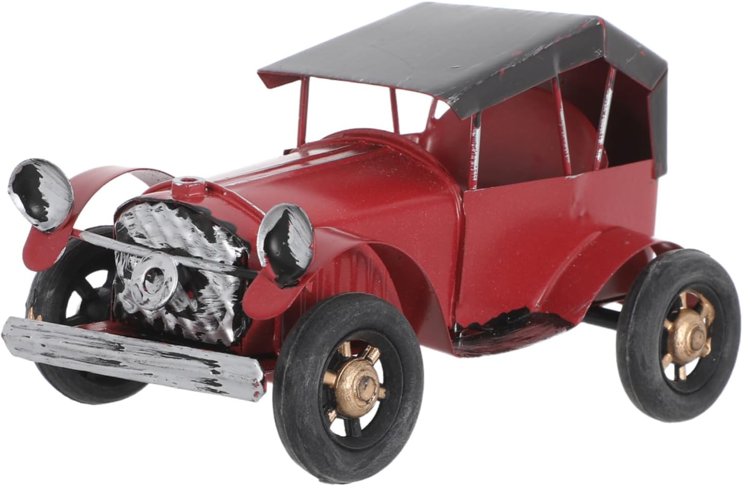 Vintage Red Iron Classic Car Model, Retro Rustic Metal Vehicle Figurine for Office Shelf Display, Collectible and Attention-Grabbing Decoration for Classic Automobile Lovers