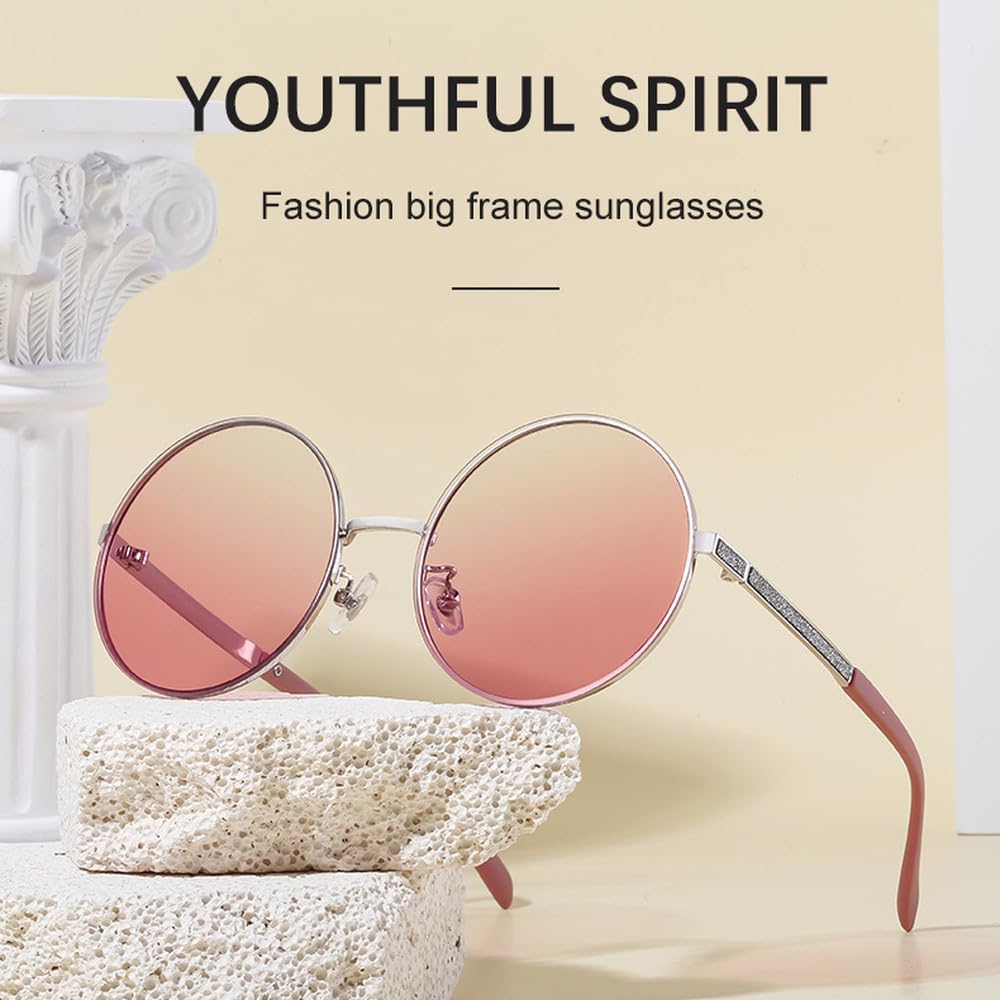 Gafas de sol redondas de gran tamaño para mujer, gafas de sol con espejo para conducir, gafas de sol para mujer con montura grande, lentes con degradado, UV400
