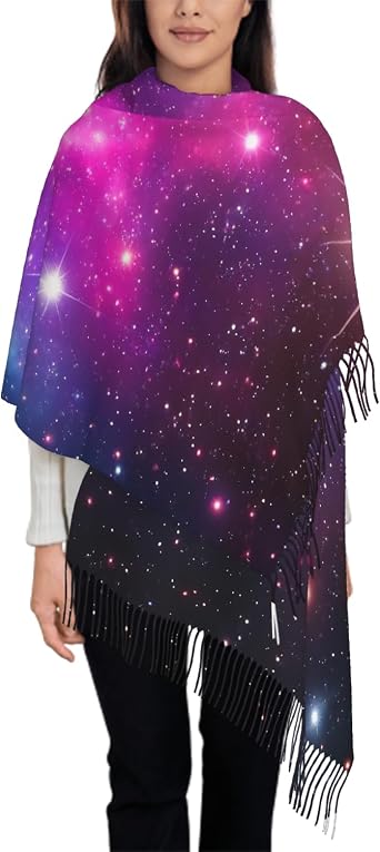 IBILIU Oversize Scarf for Women Universe Space Galaxy Stars And Nebulas Scarf Tassel Scarves Shawl Wraps - 77.6 x 28.3in
