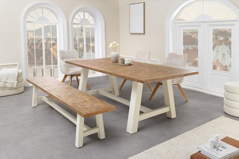 Riess Ambiente Massive Sitzbank Hamptons - 160cm - Hellbraun Creme Pinienholz Esszimmerbank Landhausstil Holzbank massiv