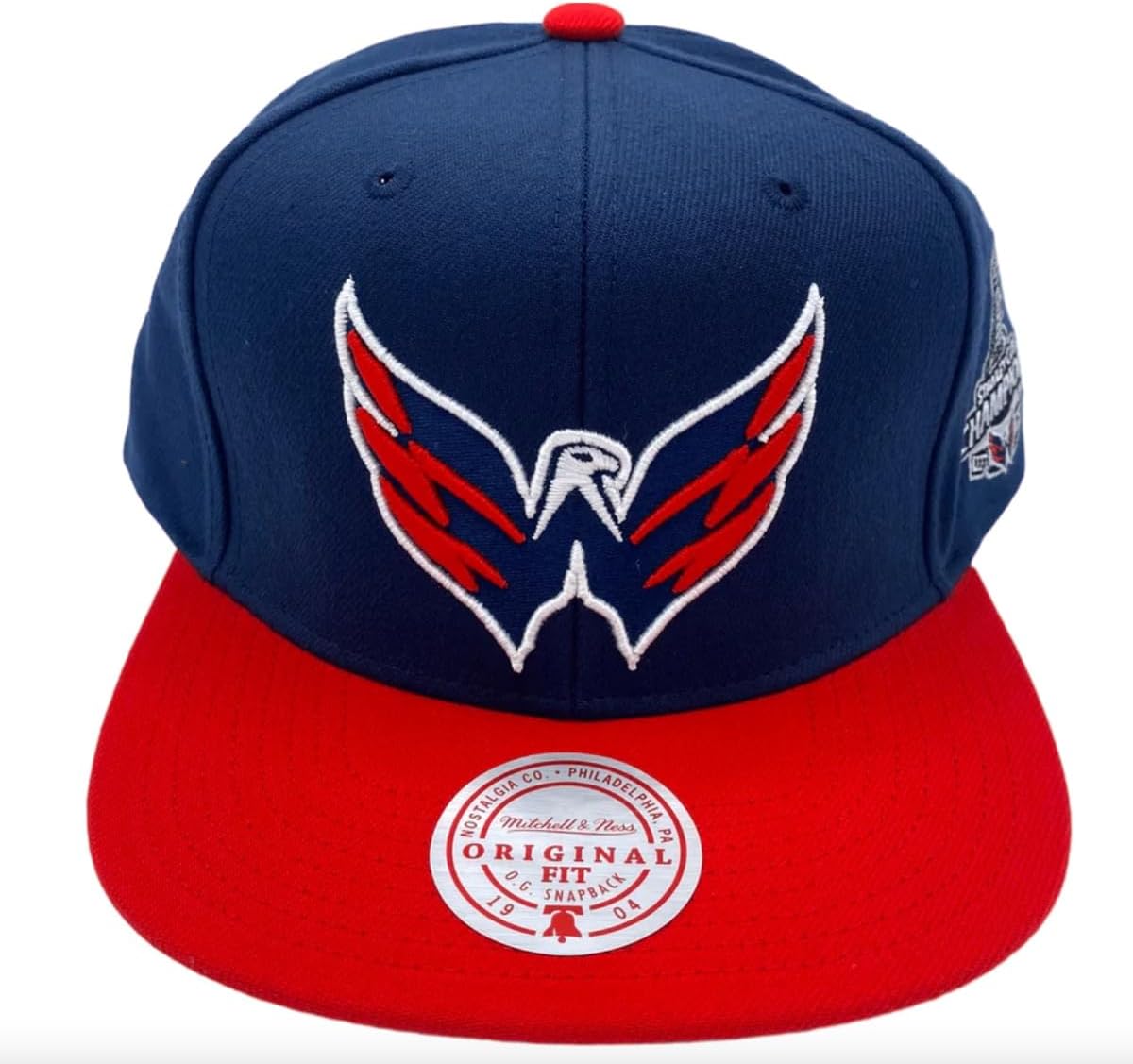 Mitchell & Ness Washington Capitals NHL 2 Tone Side Patch Snapback Hat Cap - Navy/Red - Image 2