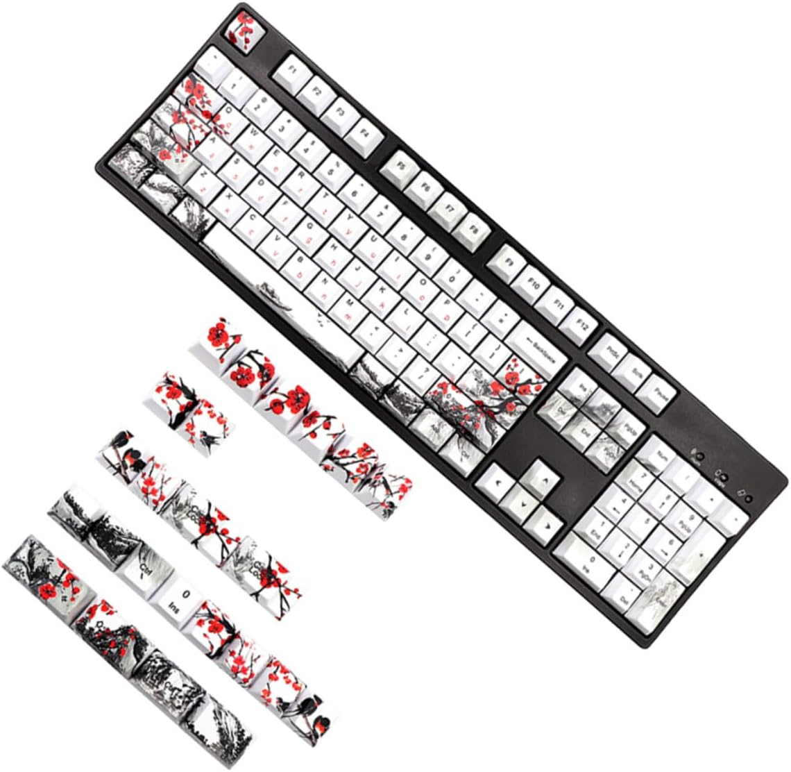 128pcs Pbt Dye Sublimation Mechanical Keyboard Keycaps Set with Chic Pattern, Replacement Keycaps for PC Keyboards, Suitable for Gamers and Typists, Standard Profile, Sturdy