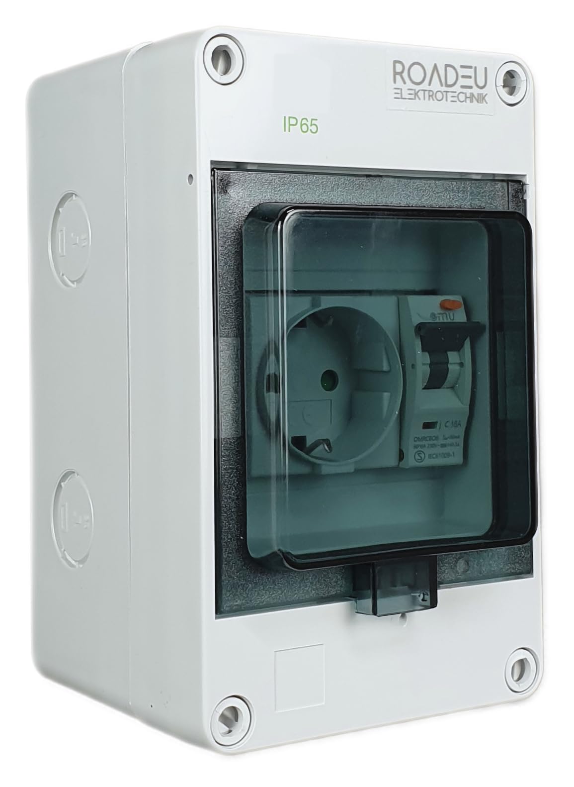 RoadEu | Quadro Elettrico IP65 con Differenziale FI e Magnetotermico C16 | Centralino da Parete Pronto all'Uso con Presa Schuko 230V Integrata | Per Ambienti Umidi, Cantieri e Officine