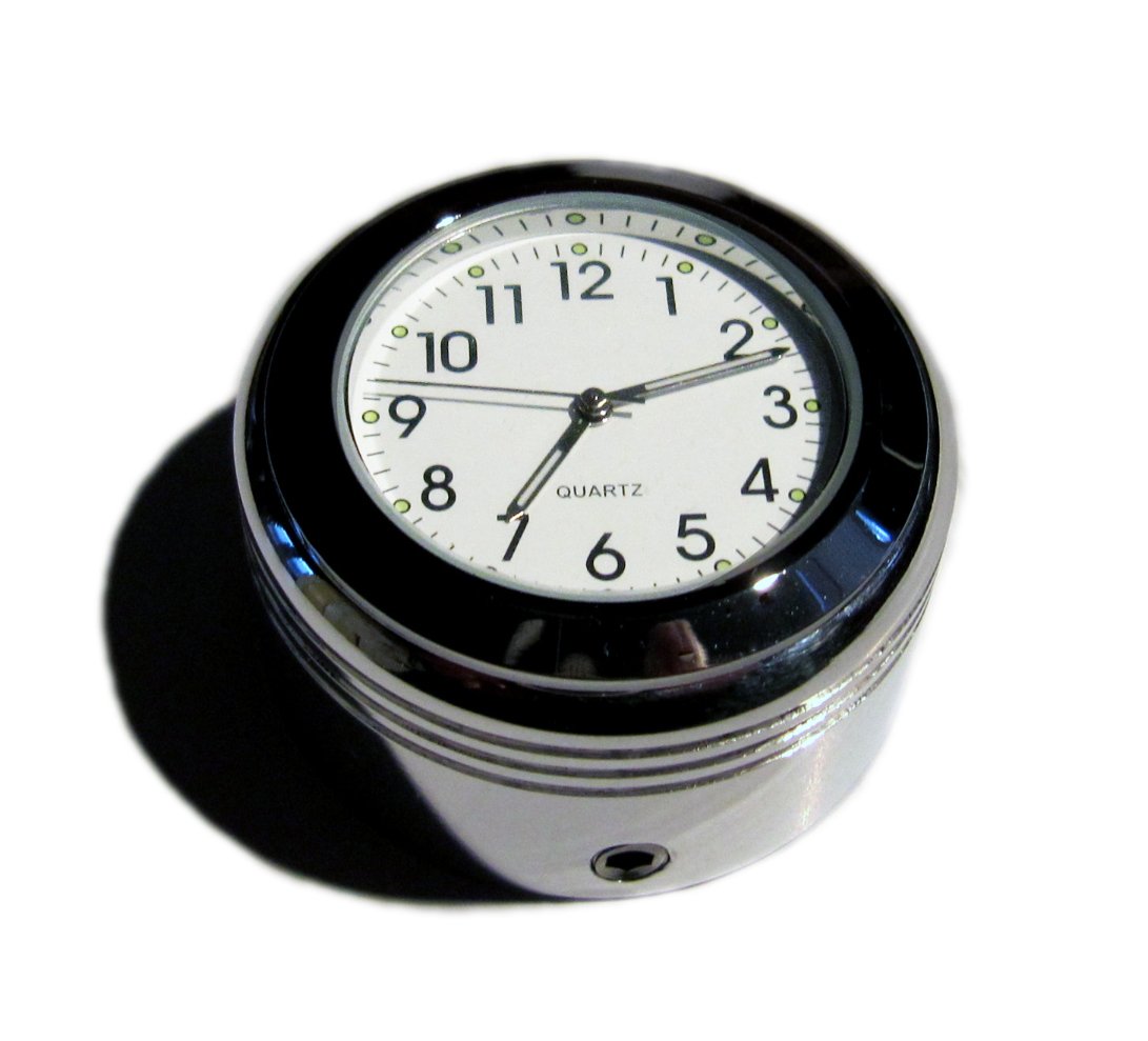 Grooved RE Billet Aluminium Stem Nut Cover Clock (White Face, Indian Enfield Bullet Fit)