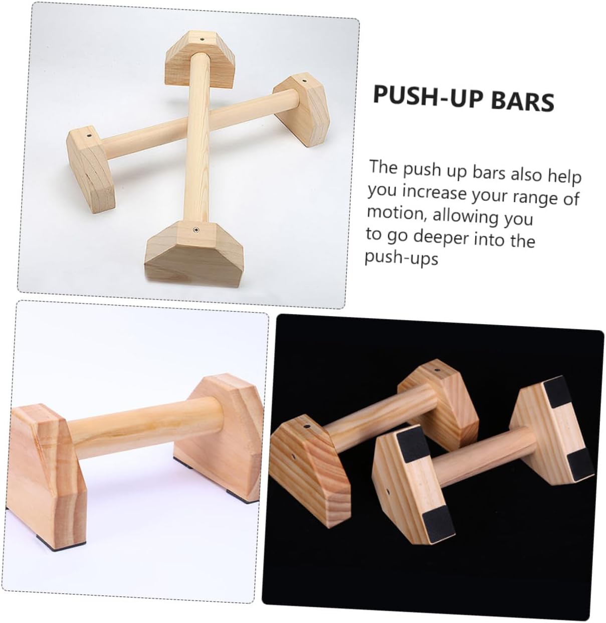 Push-up Stands for Home Pine Wood with Multi-point Gravity Distribution Safe Grip Bars Fitness Equipment for Upper Body and Core Strength Training
