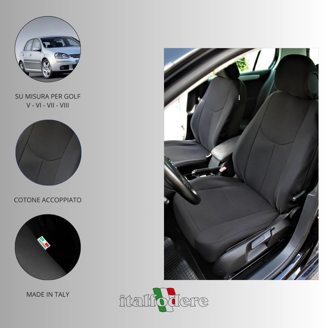 Coprisedili su Misura per Volkswagen Golf 4 5 6 7 8 – Accessori Interni Auto Made in Italy – Fodere Artigianali Anteriori – Protezione Elegante per Sedili Auto