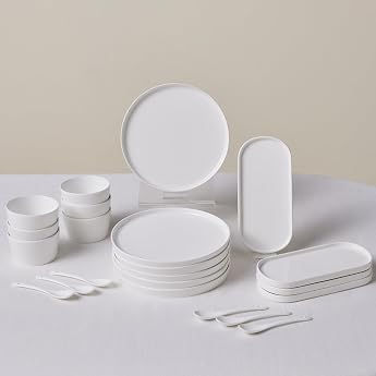 Karaca Forever Bone Bomo Breakfast Set 22 Pieces for 6 People White Round Dishwasher Safe Microwave Safe Bone China