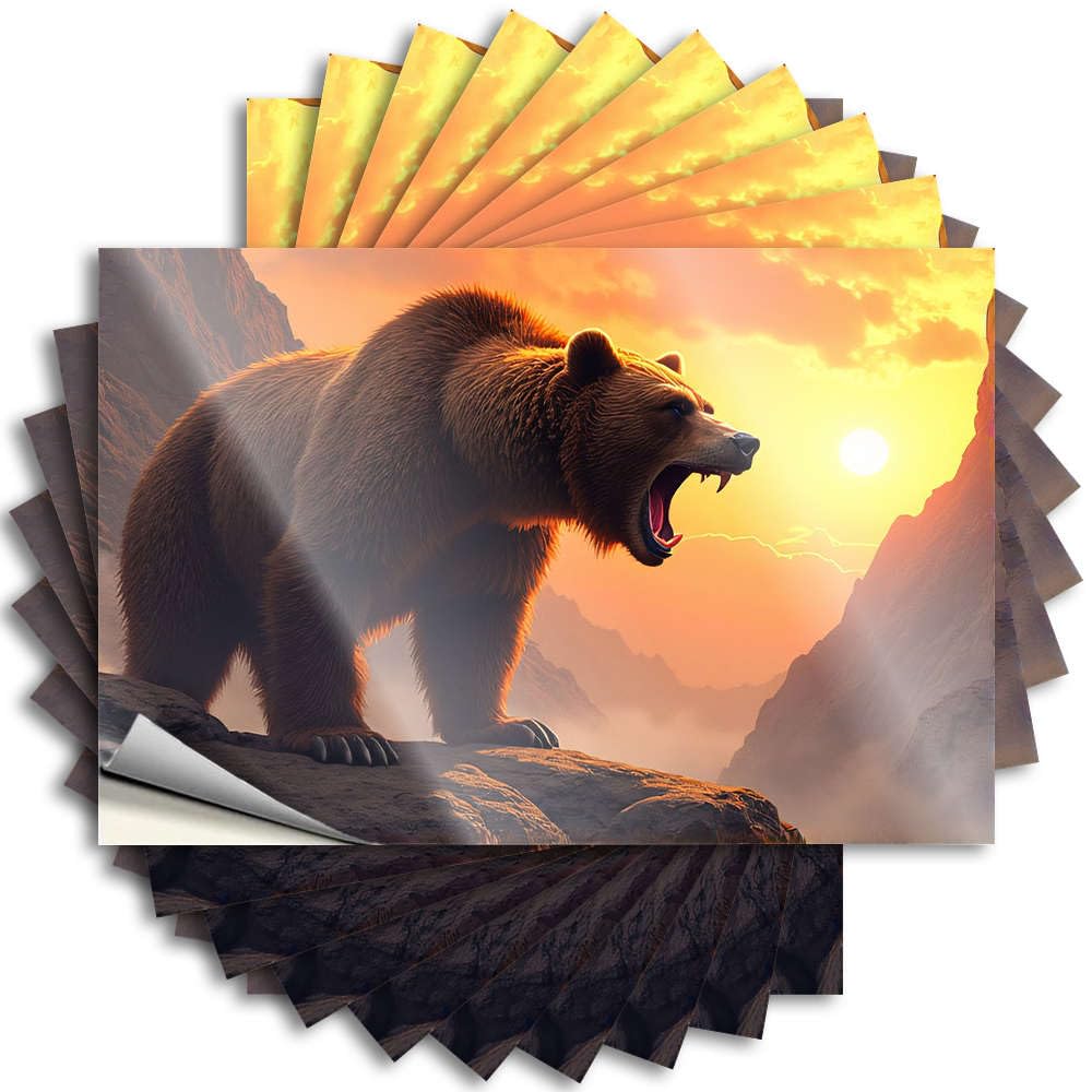 Decals Helmet Summer A Roaring Bear Stands On A Rocky Cliff At Sunset for Silicone - Man CABE Decor Easy Peel Removable(6X9CM)