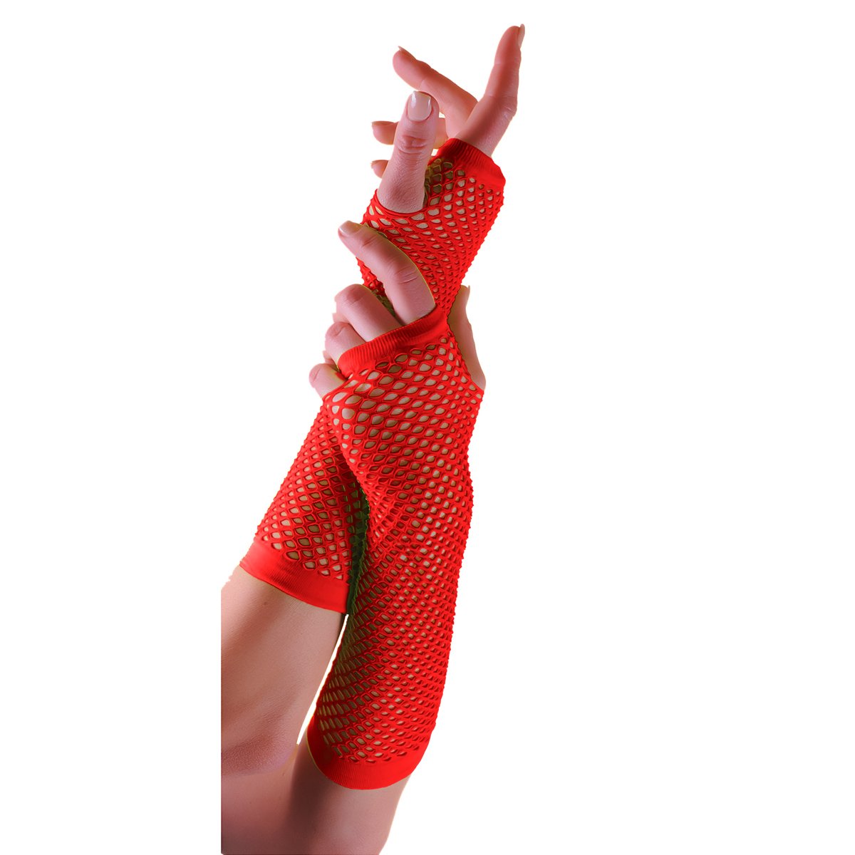 Crazy Chick Women's Red New Long Fishnet Gloves Assorted Colours Fingerless Gloves, Party Fancy Dress Tutu, Neon Fishnet Gloves (Red)