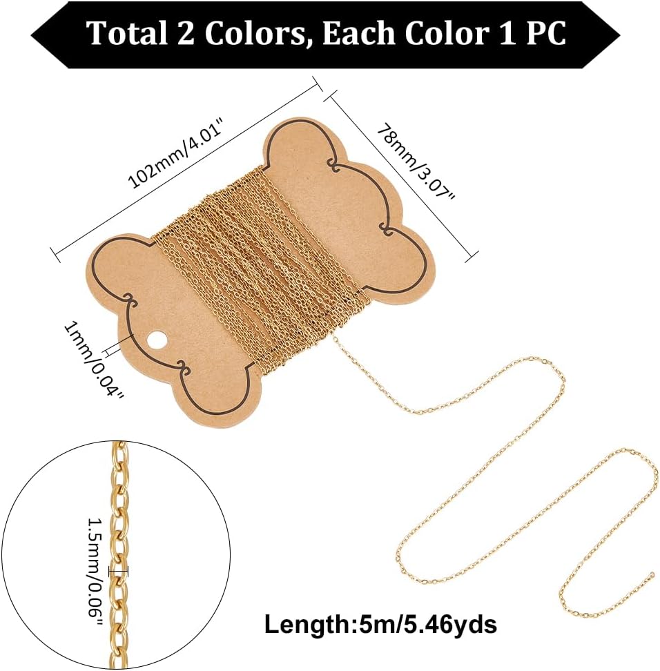 UNICRAFTALE 2 roll 2 Colors 5m/roll Necklace Chains for Jewelry Making Stainless Steel Coreana Chains Cable Chains Soldered Necklace Chains 0.5mm Metal Chains for Women Necklace Bracelet Making