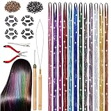 HOSTK Hair Tinsel Hair Extensions, 12 Colors 2400 Strands Hair Tinsel Kit, Extension Fairy Hair Tins