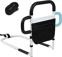 Vista 10 de Klvied Rieles de cama para adultos mayores, rieles laterales de cama con asas antideslizantes, bastón de cama ajustable con luz de movimiento