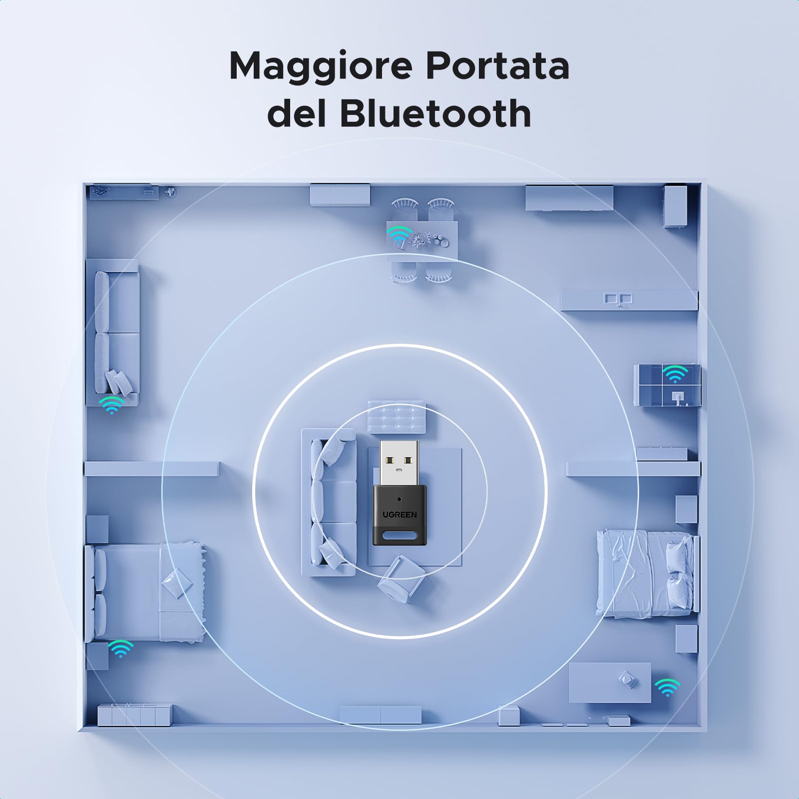 UGREEN BT5.4 Adattatore Bluetooth 5.4 USB Chiavetta Bluetooth per PC Windows 11 10 8.1 con Controller di PS5 PS4 Telefono Cuffie Auricolare Tastiera Mouse