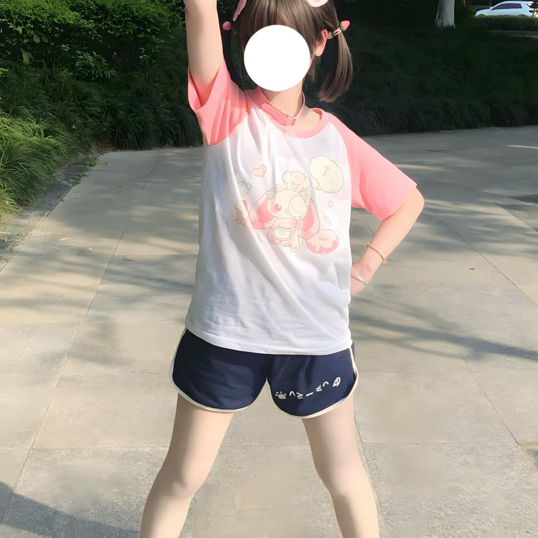 Kawaii Gothic Casual Style Crew Neck Raglan Short Sleeve Cartoon Graphic Cute Bunny Cook Print T-Shirt - Image 5