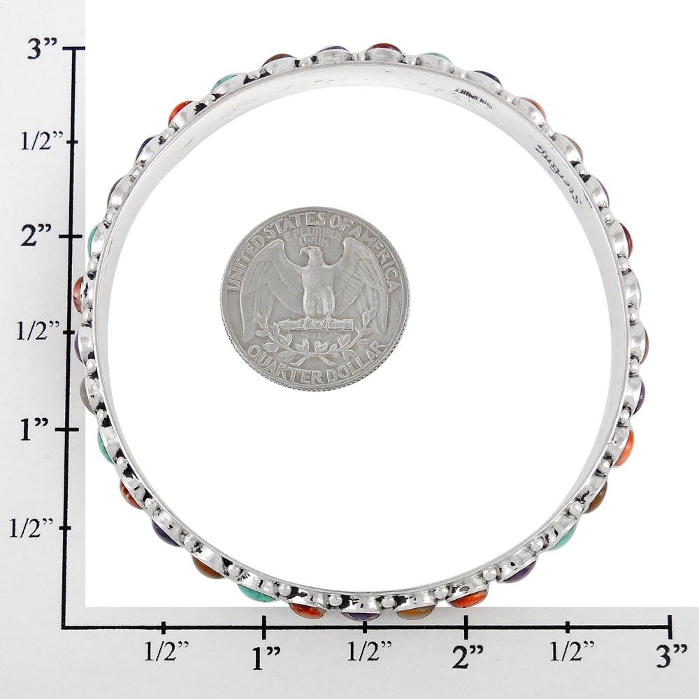 Turquoise Network Stackable 925 Sterling Silver Bangle Bracelet Genuine Gemstones & Gemstones