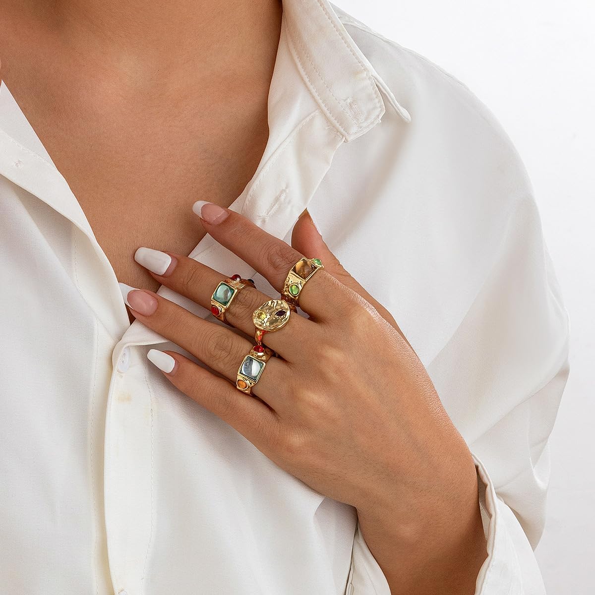 Chunky Gold Rings for Women Baroque Pearl Stackable Rings Set Stackable Silver Ring Set Knuckle Ring Chunky Jewelry - Image 4