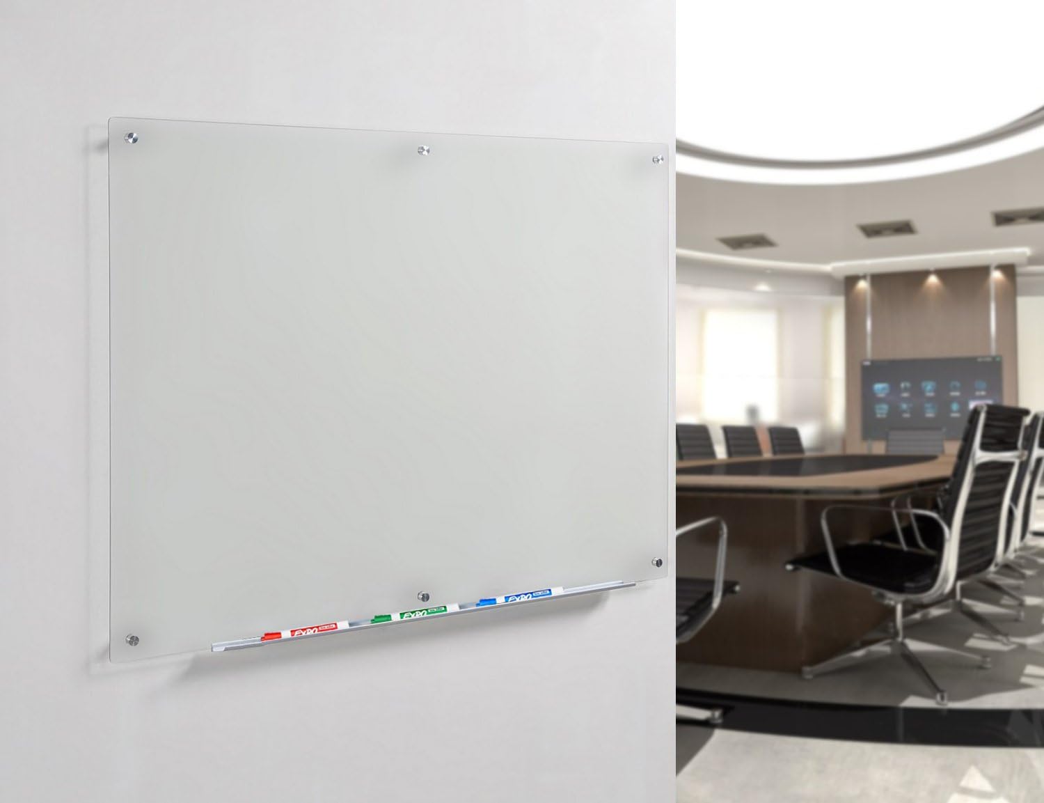 Audio-Visual Direct Frosted Glass Dry-Erase Board Set - 45 x 30 - Includes Hardware & Marker Tray (Non-Magnetic)