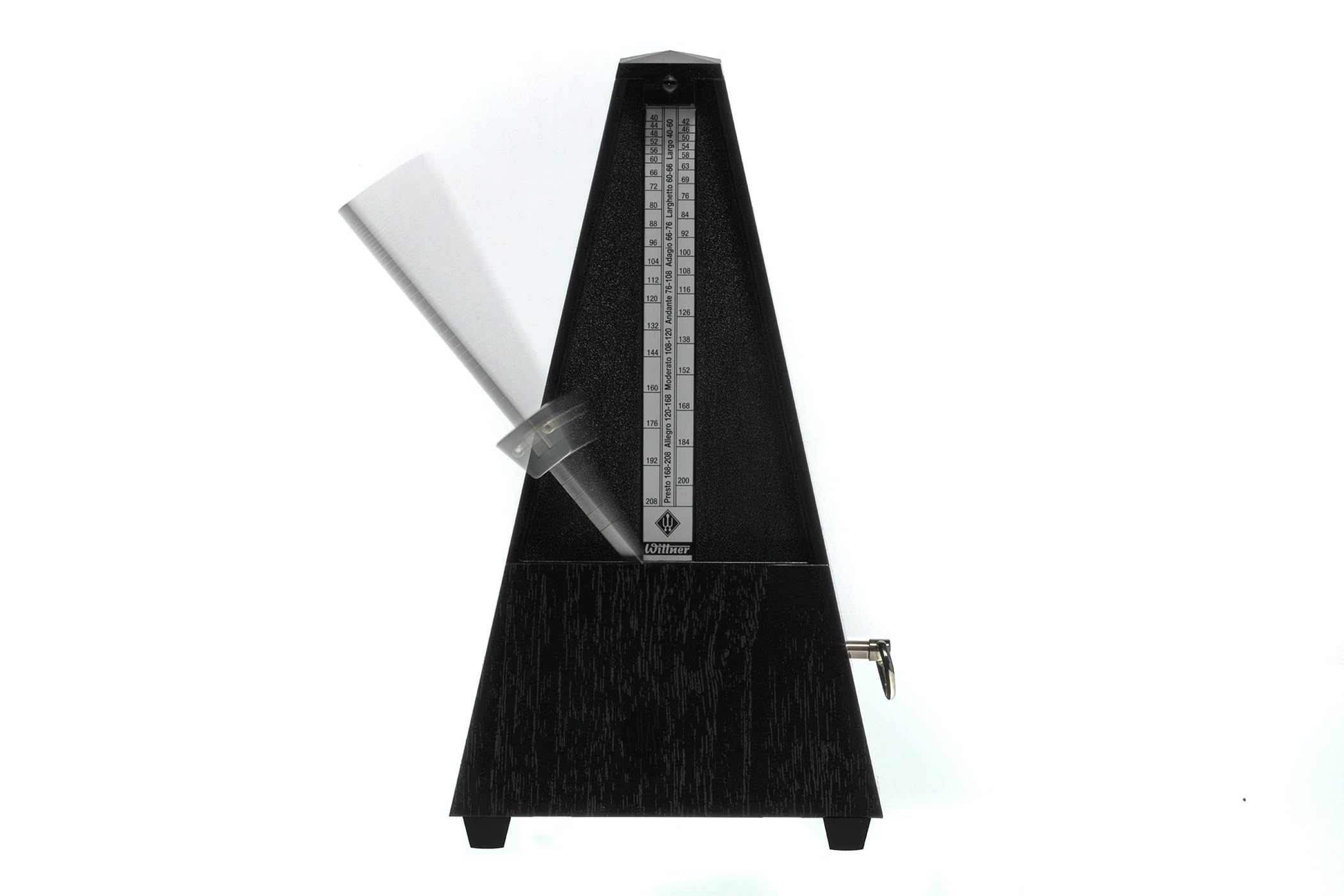 Wittner Metronomo Taktell forma piramidale Sistema Maelzel Serie 800K - Custodia in plastica - Senza campana - Con coperchio in plexiglass - Nero - Non richiede batterie - Made in Germany
