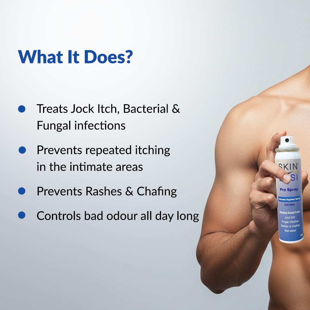 Skineasi Pro Spray for Men | Jock Itch & Fungal Infection Relief Spray | Anti Chafing, Groin Rash & Itching Protection | Intimate Hygiene & Odour Control | Quick Dry Silicone Formula | 30ml