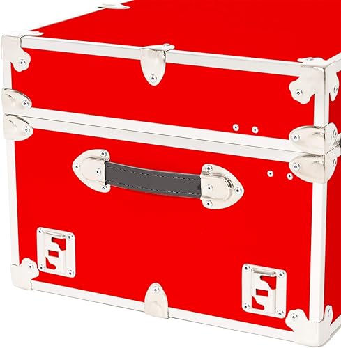 Miniatura 2 de Rhino Trunk & Case Baúl grande de vinilo en relieve de cuero, campamento de verano, universidad, almacenamiento de 32 x 18 x 14 pulgadas (rojo)