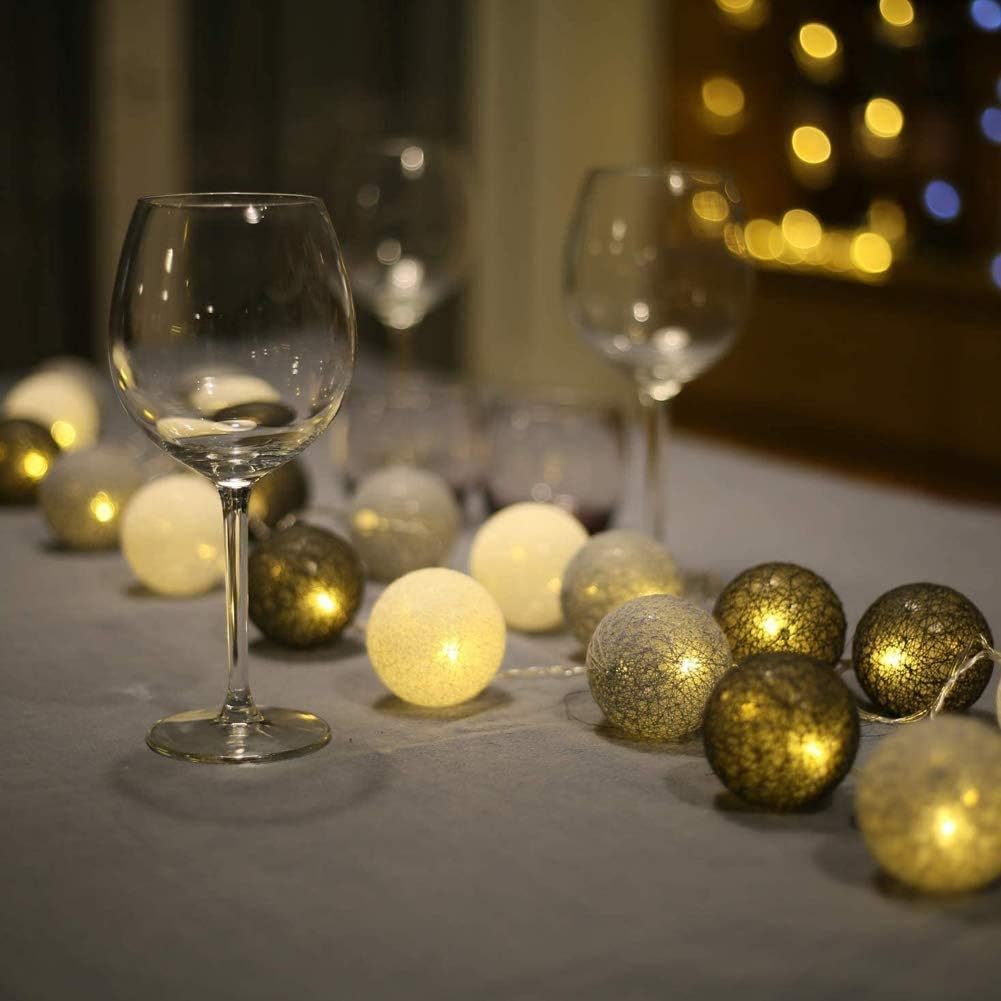 Ciskotu Ghirlanda Luminoso Cotone LED, 3,3M 20 Palline Decorativ Catena Lluminosa Interno LED, Ghirlanda Fata di Luci a Batteria per Natale Festa Matrimonio Vacanze Decorazione Interna