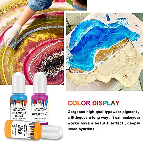Metallic Alcohol Ink Set-12 Metal Colors Alcohol Ink,Metallic Alcohol Inks For Epoxy Resin Coloring,Concentrated Shimmer Alcohol Paint Color Dye,Resin Petri Dish,Resin Art,Ink For Resin(12 X 10Ml) #TOP2