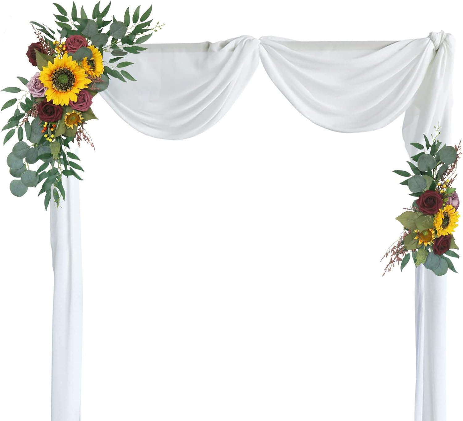 Sunflower Wedding Arch Flowers Kit Artificial Burgundy Rose Flower Swag with Eucalyptus Willow Leaves Floral Arrangements for Wedding Backdrop Ceremony and Reception Decor