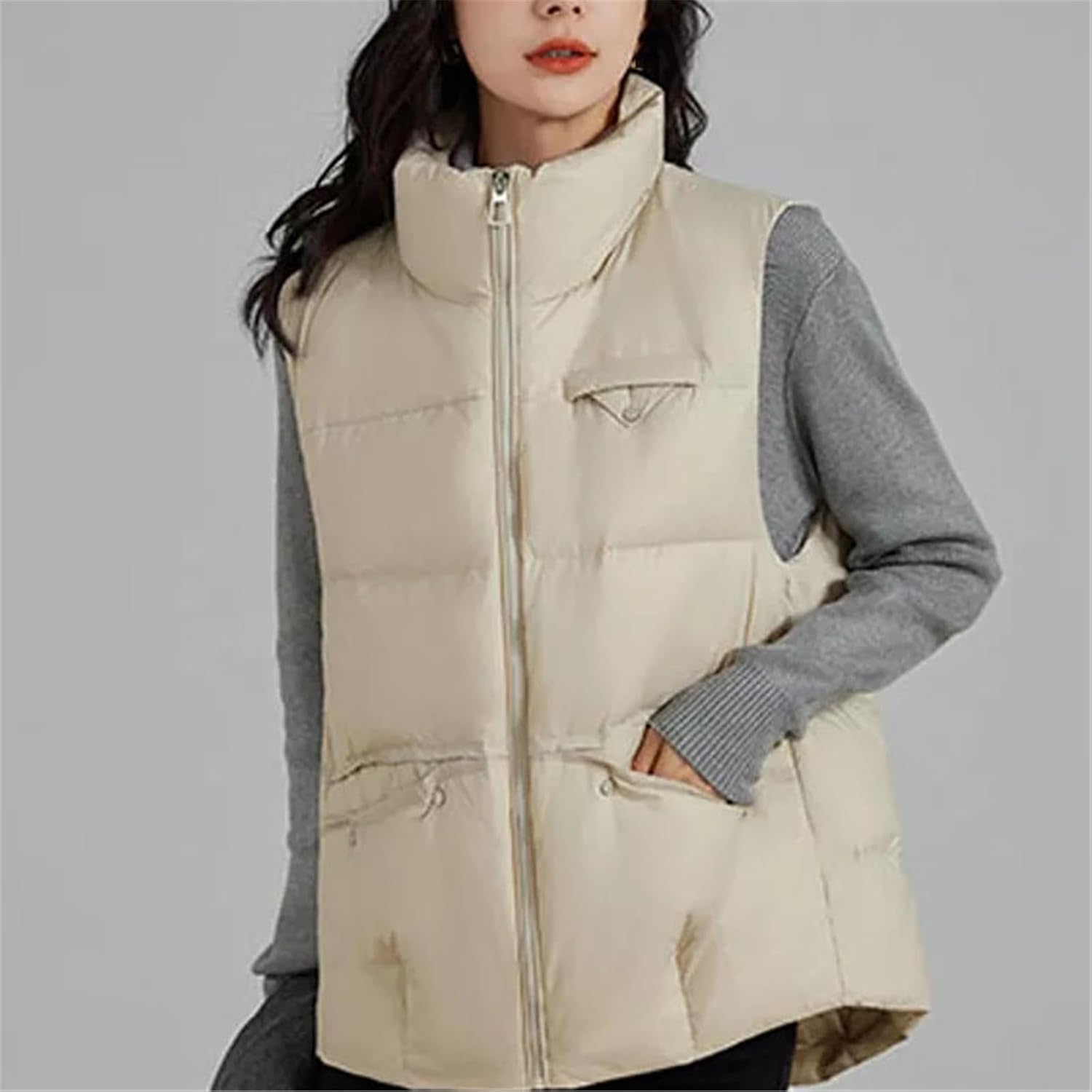 [ZouoYYii] 秋/冬のノースリーブジャケットカジュアルレディースポケットダウンベスト女性ゴシックソリッドカラーチョッキ
