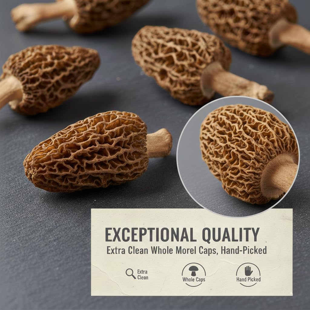 WildSap Emeralds Dried Morel Mushrooms - 3 oz (85g) Value Pack, Extra Clean Whole Morel Caps, Wild Harvested Dehydrated Gourmet Mushrooms for Steaks, Risotto & Pasta