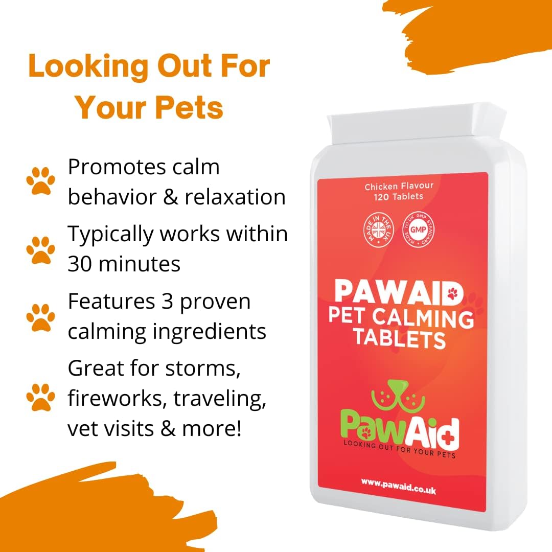 PawAid Dog Calming Tablets Taurine, LTheanine, Thiamine and Ginger