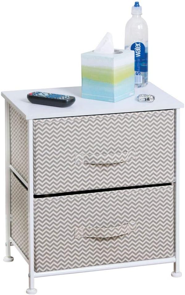 mDesign Night Stand/End Table Storage Tower Sturdy Steel Frame, Wood Top, Easy