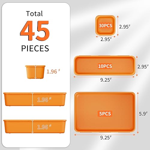 Miniatura 3 de Paquete de 45 bandejas organizadoras de cajones de escritorio, 3 tamaños, organizador de cajones de plástico para cocina, baño, oficina, tocador,