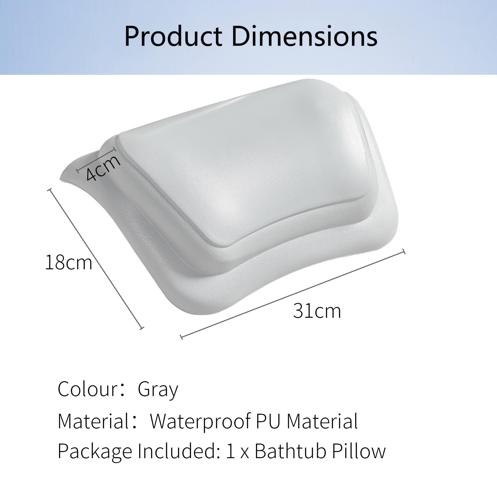 Lonkenn Almohada Bañera, Almohadas de Baño con Ventosas, Almohada Bañera Ergonómica, Waterproof Bath Headrest Bathtub para Todas Las Bañeras, SPA en Casa Bañera de Hidromasaje-Gris