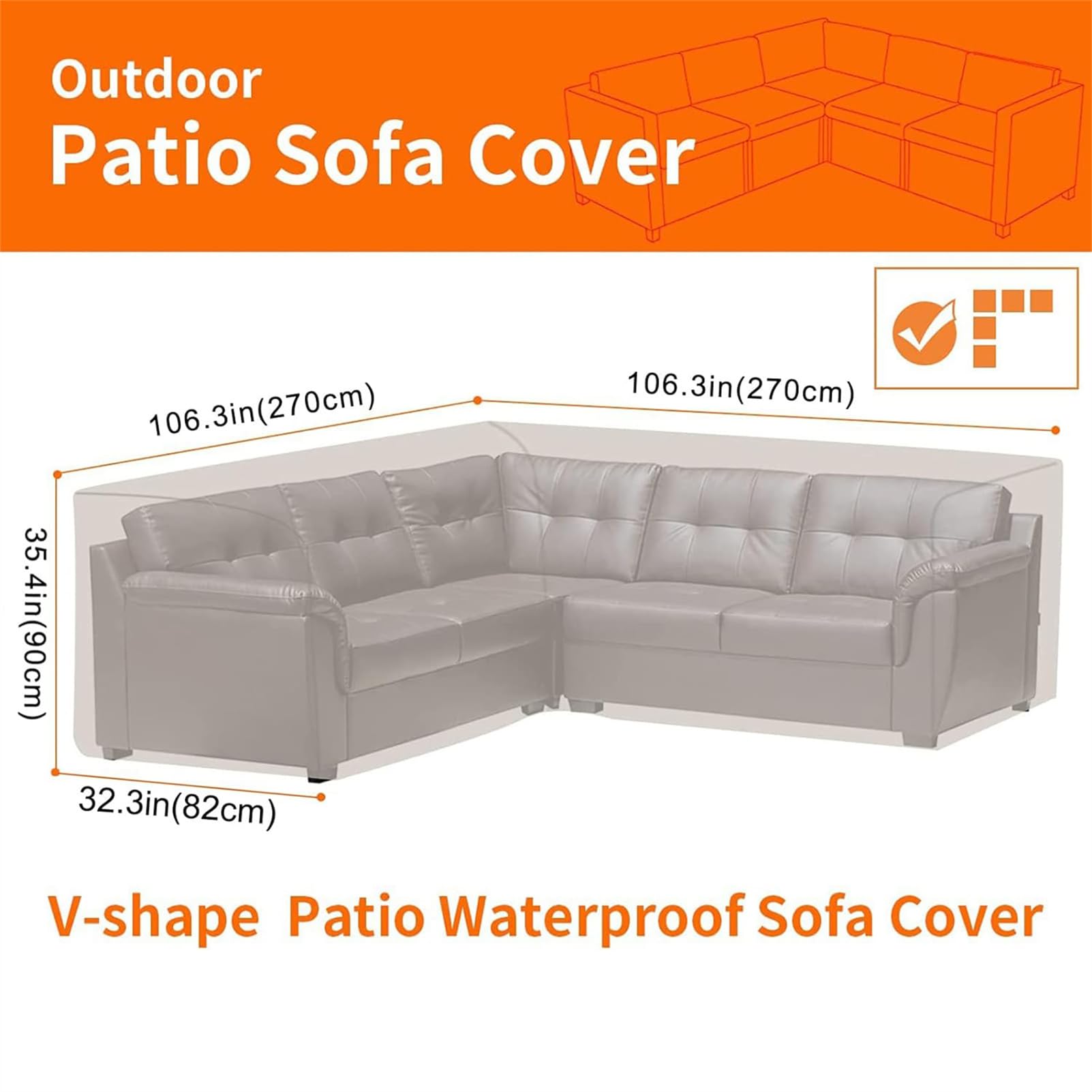 Copertura Divano Esterno A L, Impermeabile Copertura Divano a Forma di V, 420D Copridivano Angolare Esterno, Coperture per Divani da Giardino, Anti-vento, Anti-UV (270x270x90cm,Bianco)