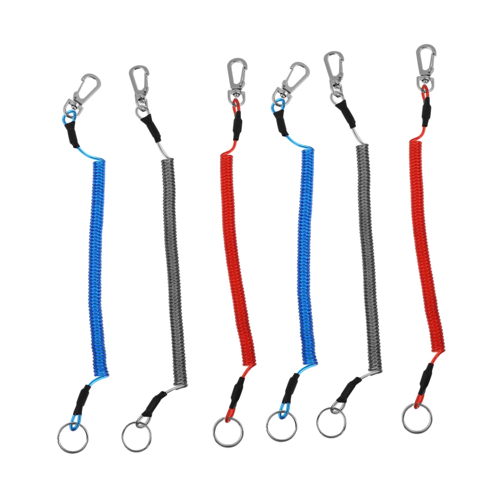 SEWACC 6pcs Breakaway Cable Spring Safety Rope TPU Fishing Cable Key Chain for Outdoor Sports