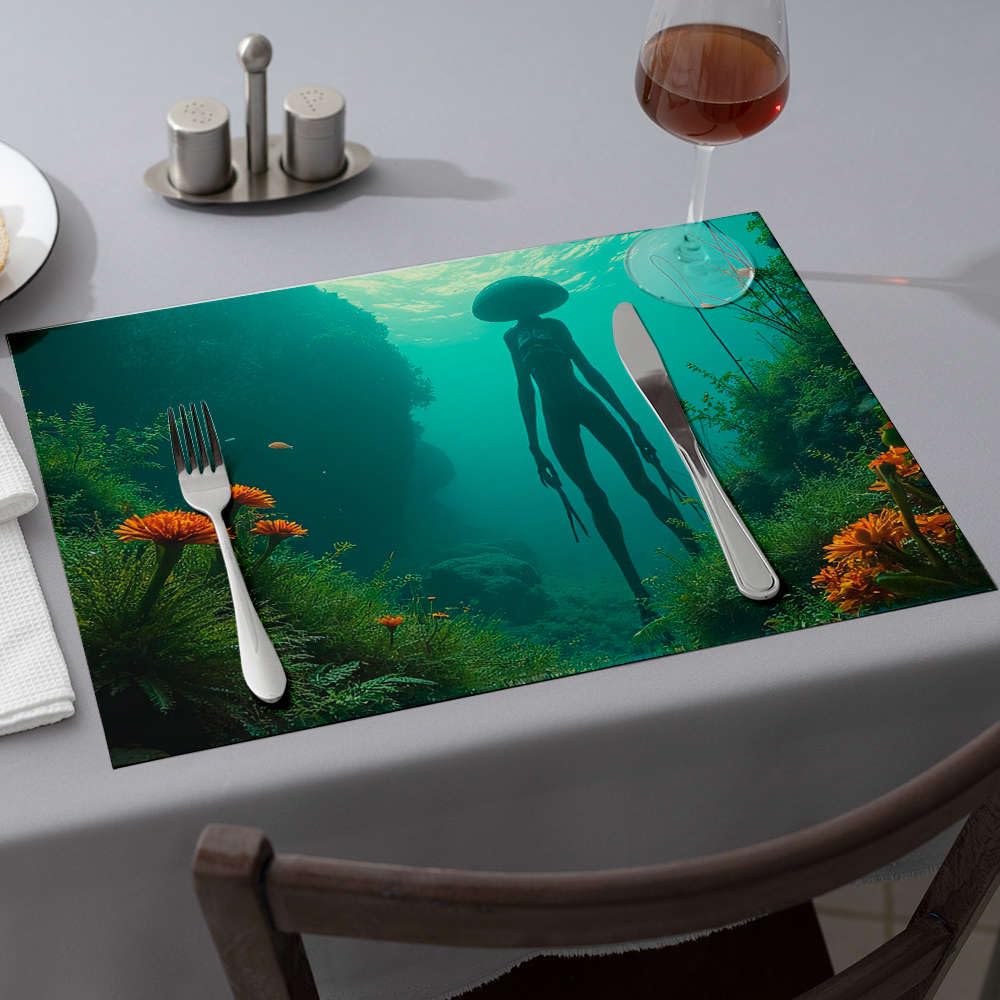 Set de table en silicone lot de 6 design extraterrestre et flore sous-marine pour comptoir
