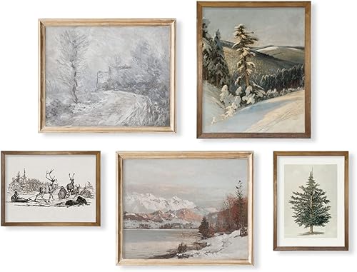 Rustic Snowy Winter Room Decor - Vintage Farmhouse Holiday Wall Decor - Christmas Wall Art - Boho French Country Bathroom Poster Print - Aesthetic