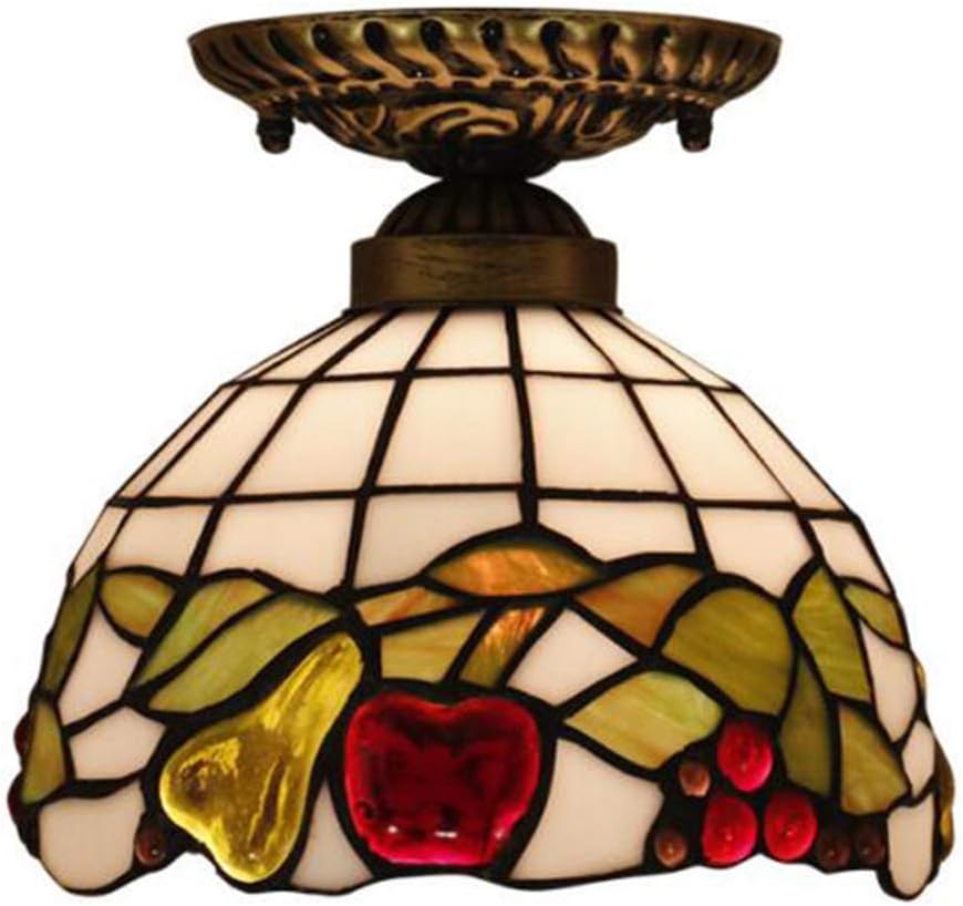 GDLight Tiffany Style Fruit Ceiling Lamp Handmade Stained Glass Ceiling Lights Vintage Pastoral Floral Ceiling Lighting Fixture for Living Room Bedroom Kitchen Hallway Balcony,8 Inch