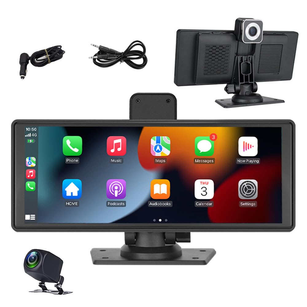 Radio de Coche inalámbrica portátil Apple Carplay con Android Auto Pantalla táctil IPS HD de 9,3" Pantalla CarPlay portátil con cámara Trasera Bluetooth Control de Voz Siri DVR