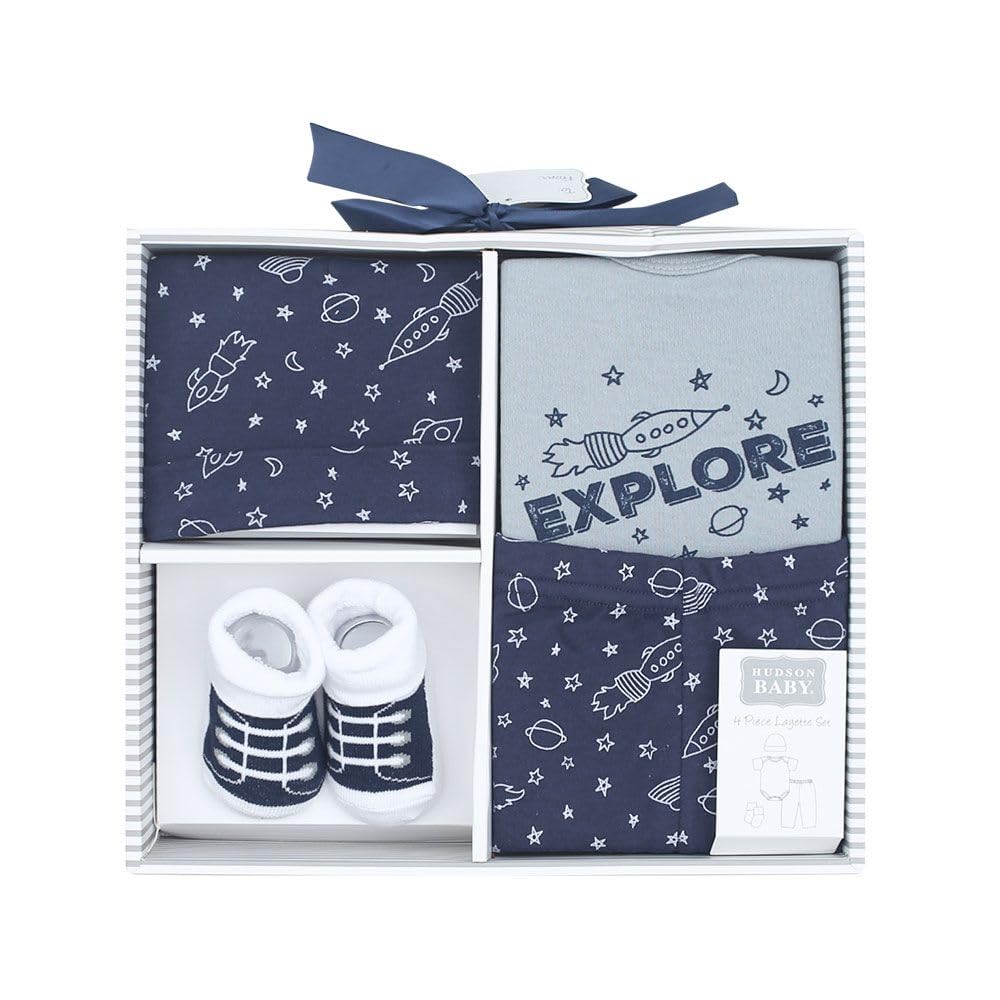Bold N Elegant 100% Cotton Trendy Prints 4 Piece Layette Gift Set for Newborn Infant Baby Boy (Girl 0-6Months) (Blue, 0-6 Months)-image-31